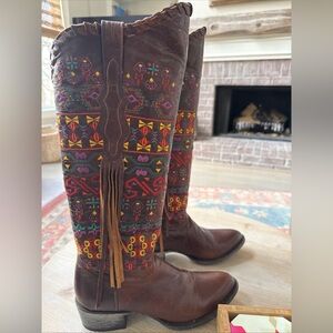JOHNNY RINGO Bailey cowboy Boots Sz 7 Brown Leather Multi-Color Embroidery
